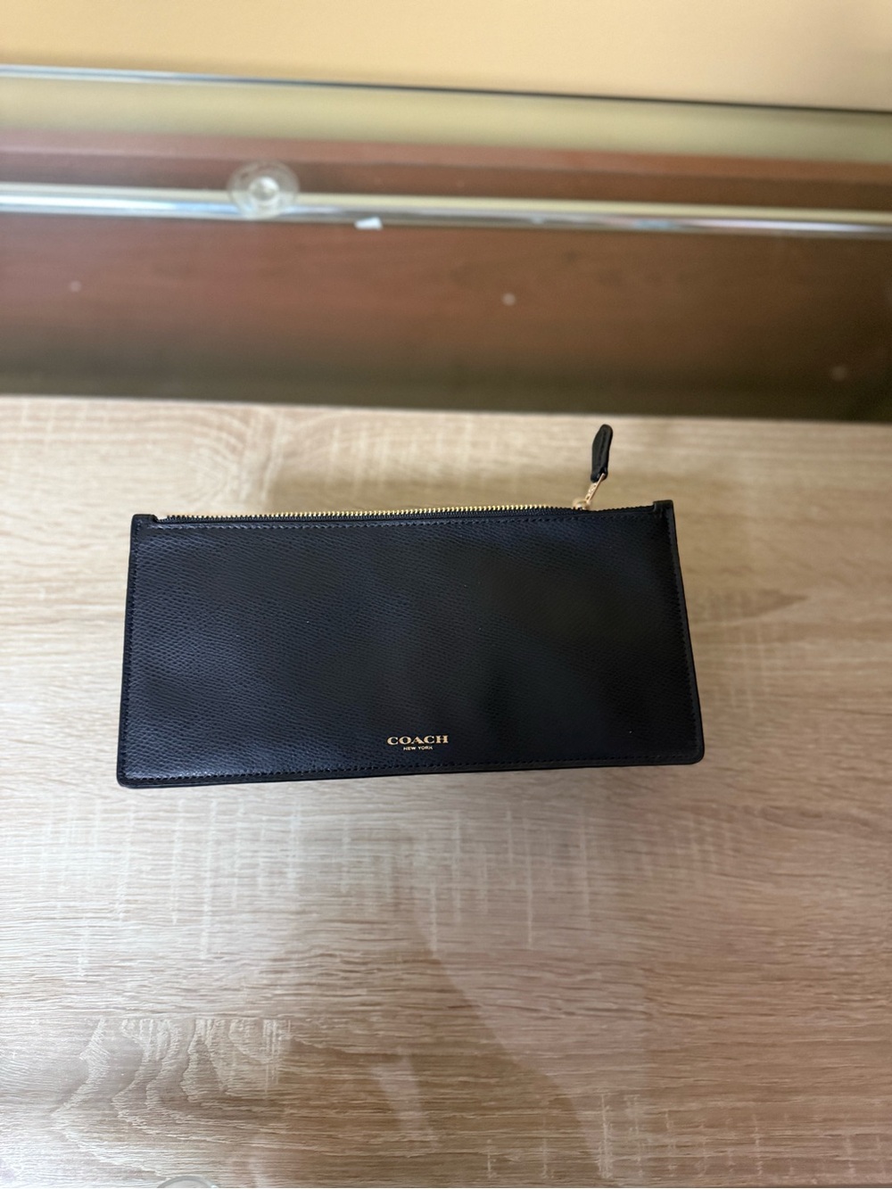 Coach Black Leather Zip Wallet with Gold Logo
